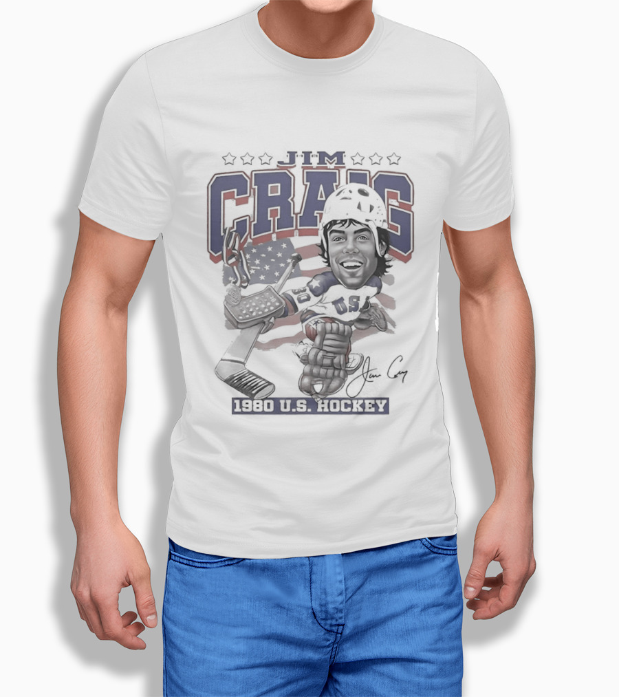 Jim Craig USA Team Hockey 1980 American Flag Helmet T-Shirt