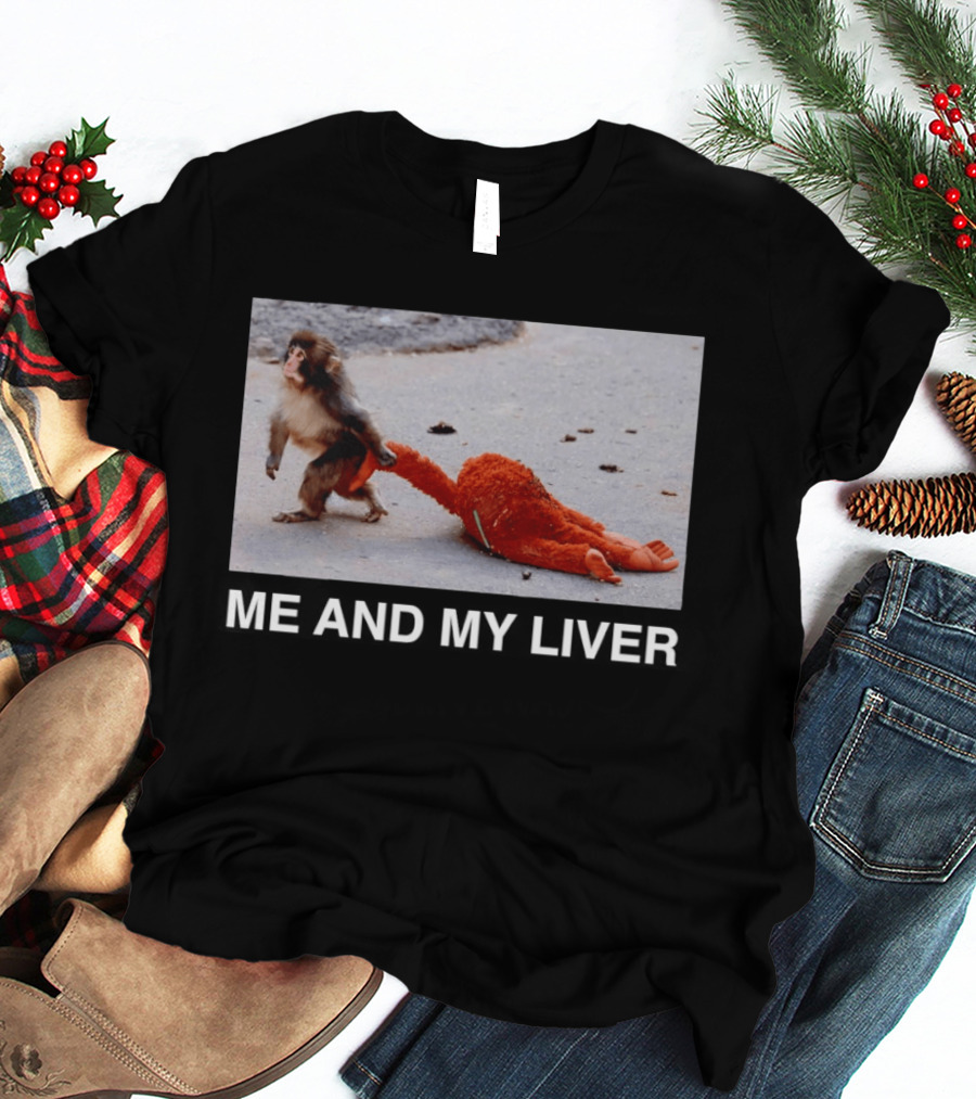 Punch Monkey Me And My Liver Funny Animal Scene T-Shirt