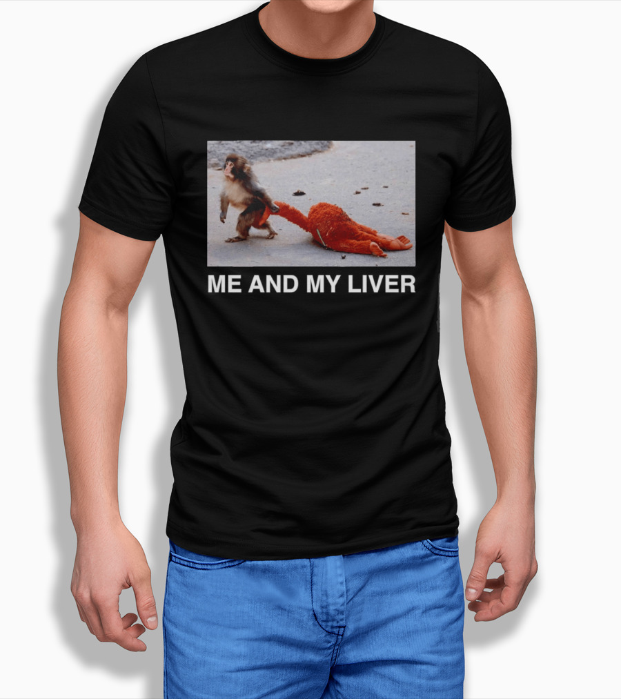 Punch Monkey Me And My Liver Funny Animal Scene T-Shirt