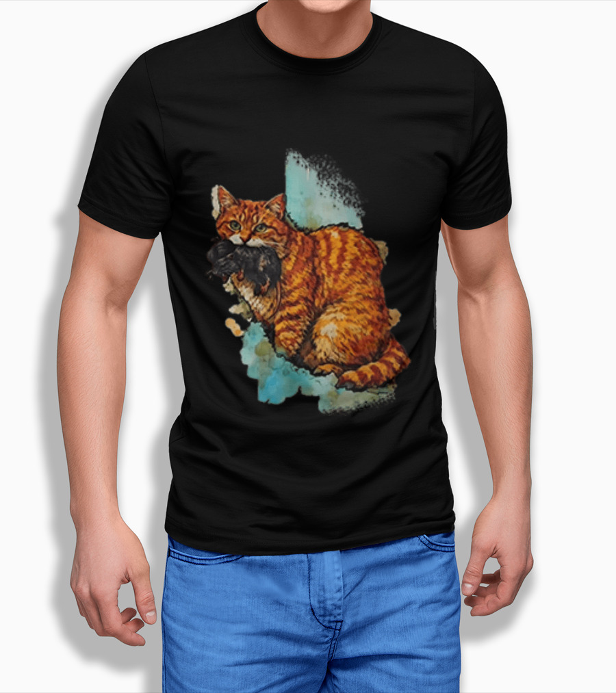 Iran Map Orange Tabby Cat With Mouse T-Shirt