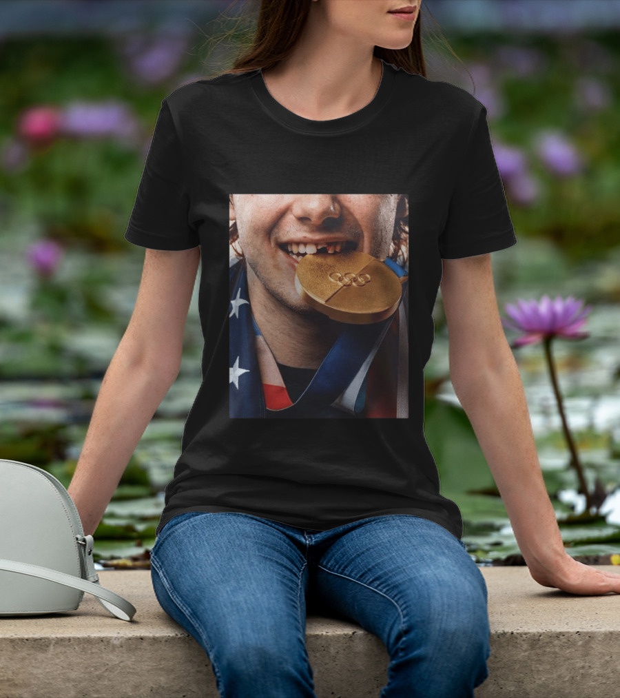 Jack Hughes Olympic Triumph 2026 USA Hockey Shattered Smile Golden Medal T-Shirt
