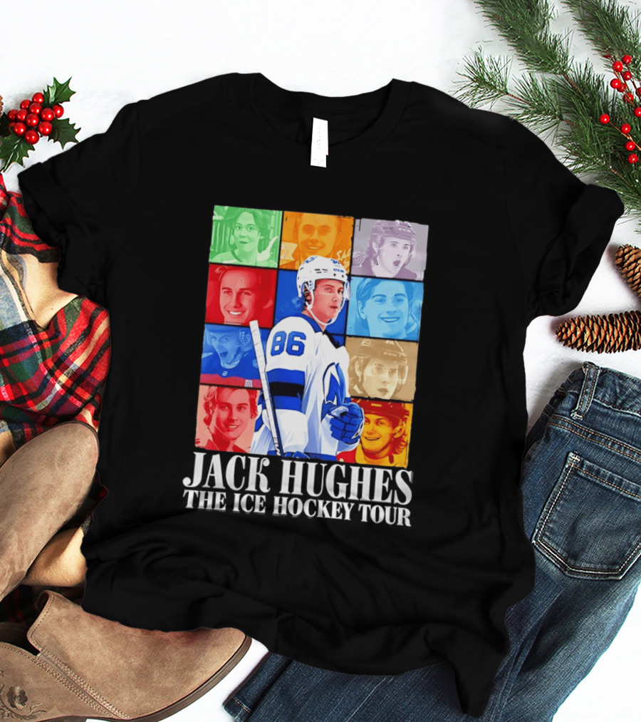 Jack Hughes 86 The Ice Hockey Tour Colorful Portrait Compilation T-Shirt