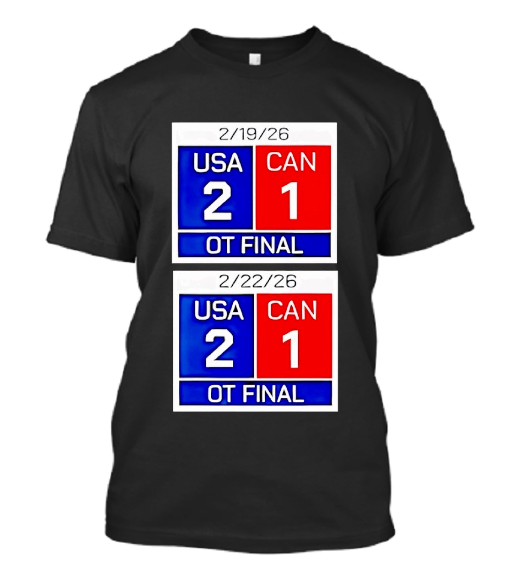American Hockey Scoreboard USA 2 Canada 1 OT Final 2026 February 19 February 22 T-Shirt