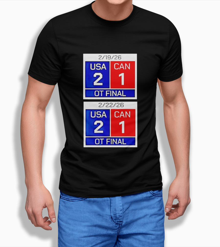 American Hockey Scoreboard USA 2 Canada 1 OT Final 2026 February 19 February 22 T-Shirt