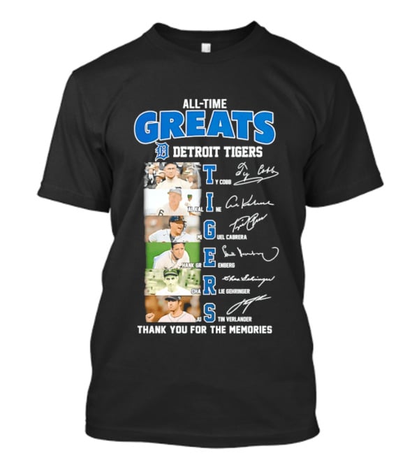All Time Detroit Tigers Greats Legends Signatures Thank You For The Memories T-Shirt