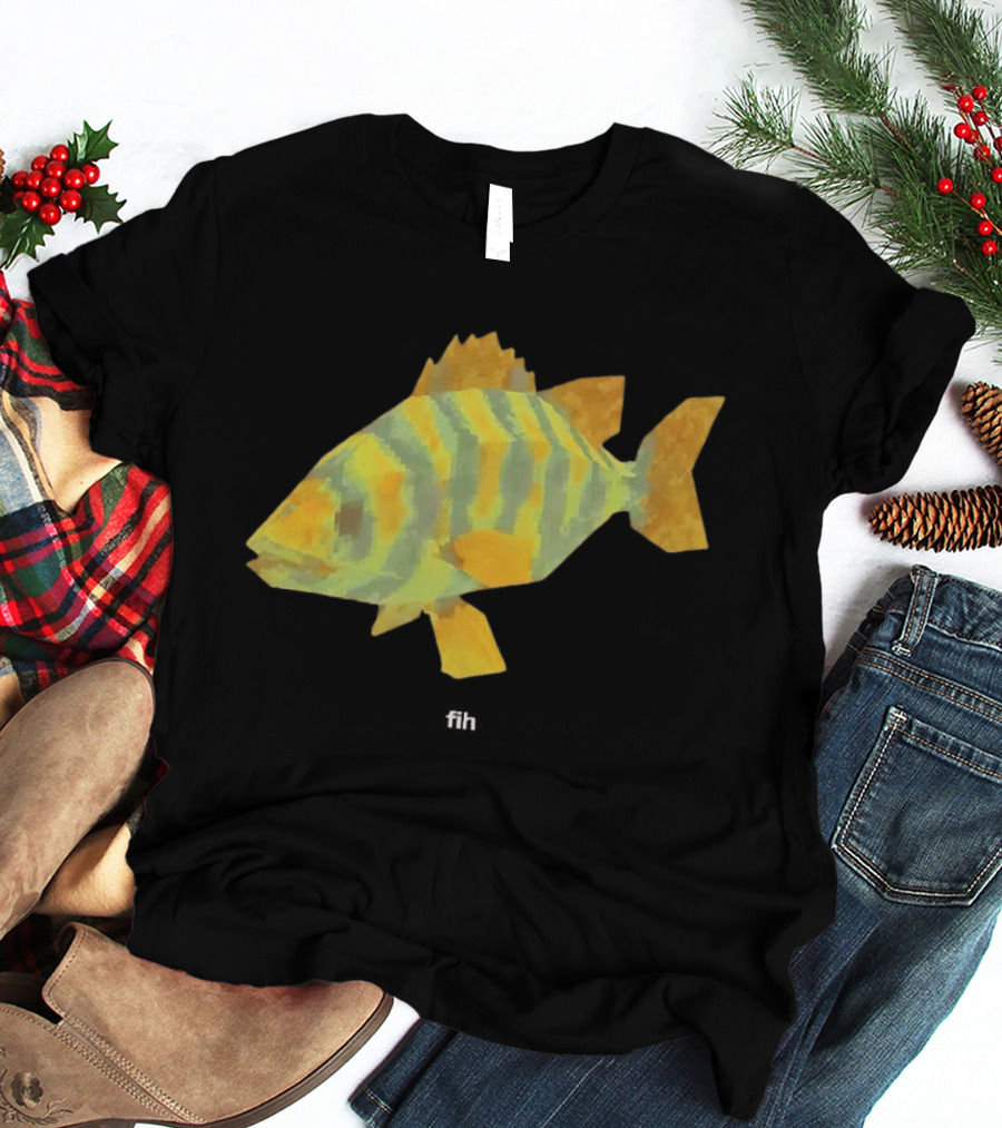 Low Poly Fish Yellow Green Striped Pixels T-Shirt