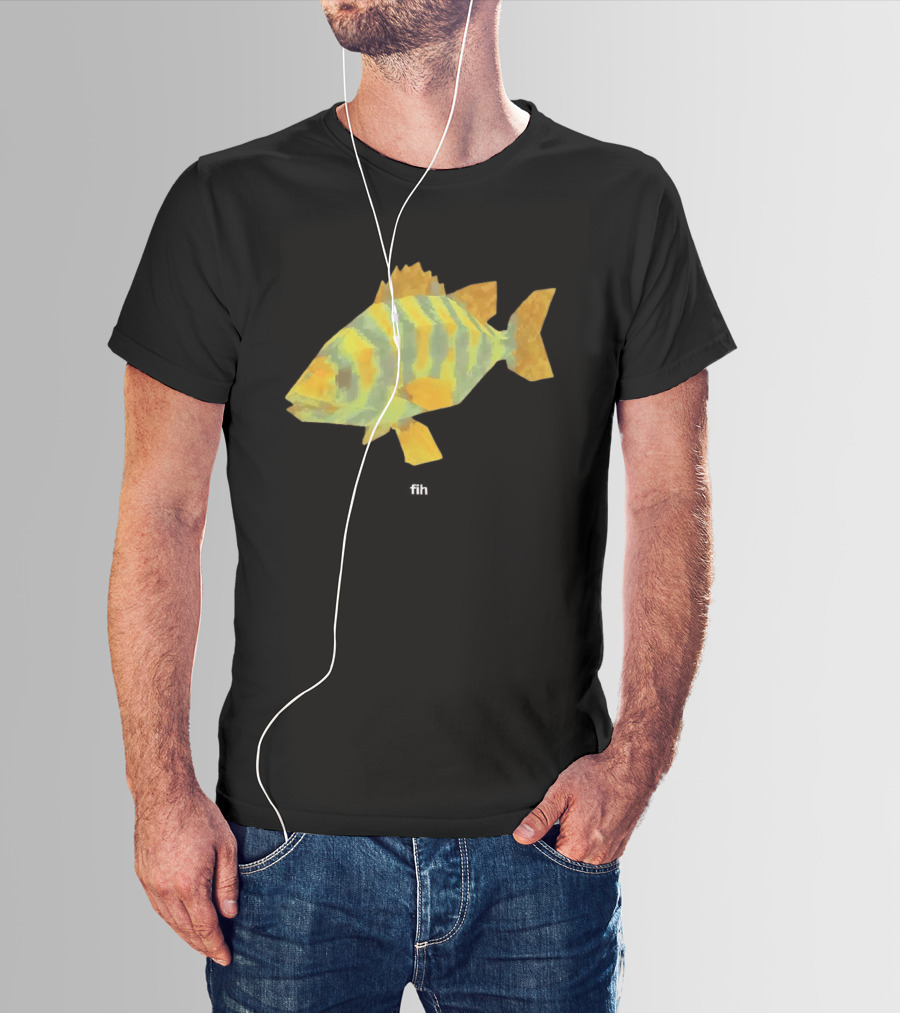 Low Poly Fish Yellow Green Striped Pixels T-Shirt