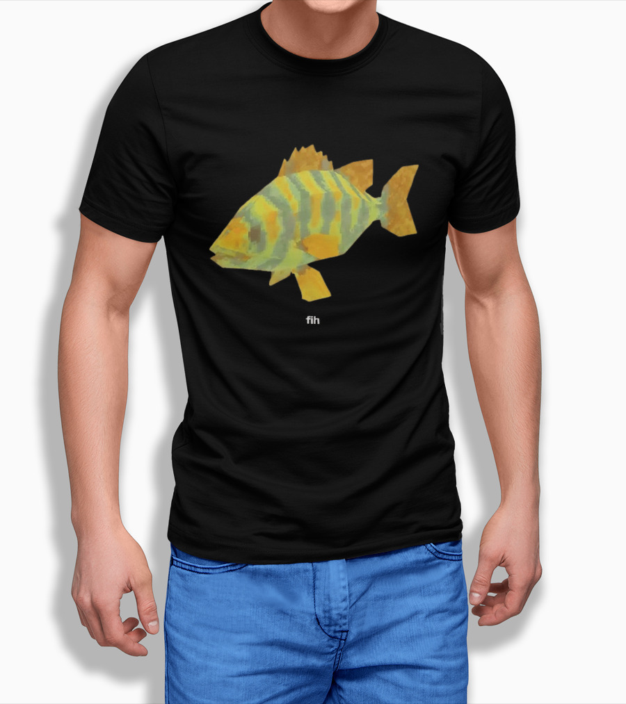 Low Poly Fish Yellow Green Striped Pixels T-Shirt