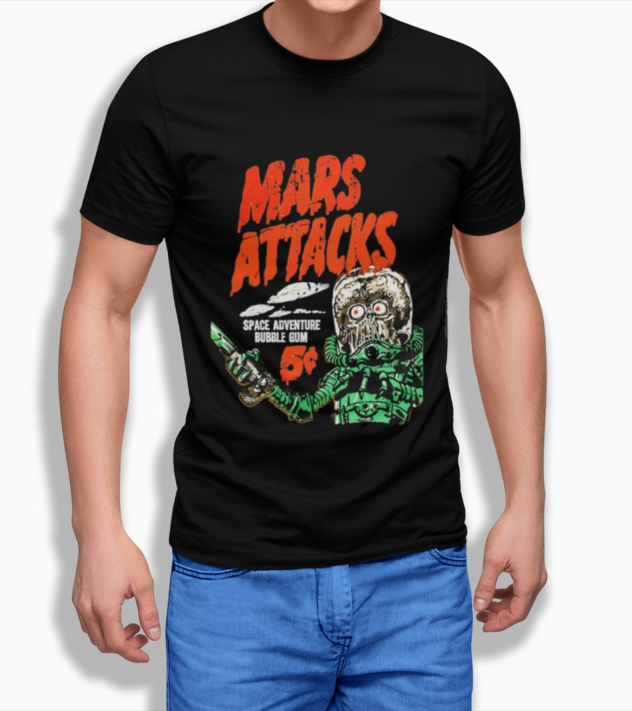 Mars Attacks Retro Space Adventure Bubble Gum 5 Cents Martian Comic T-Shirt