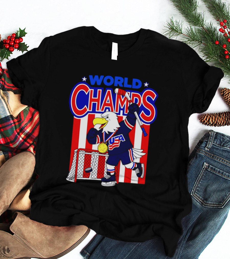 USA Hockey World Champs 2026 Eagle Mascot With Gold Medal T-Shirt