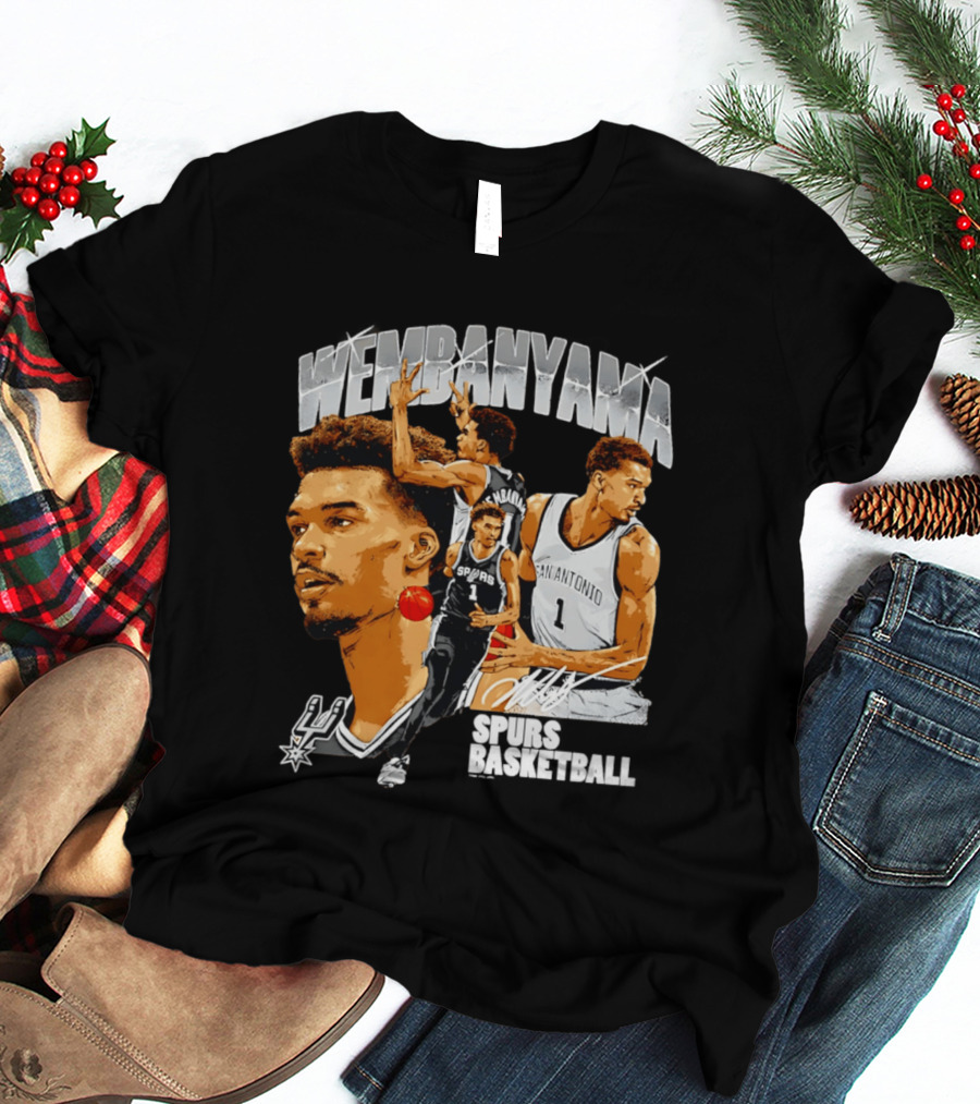 Wembanyama Spurs Basketball San Antonio Player Collage T-Shirt