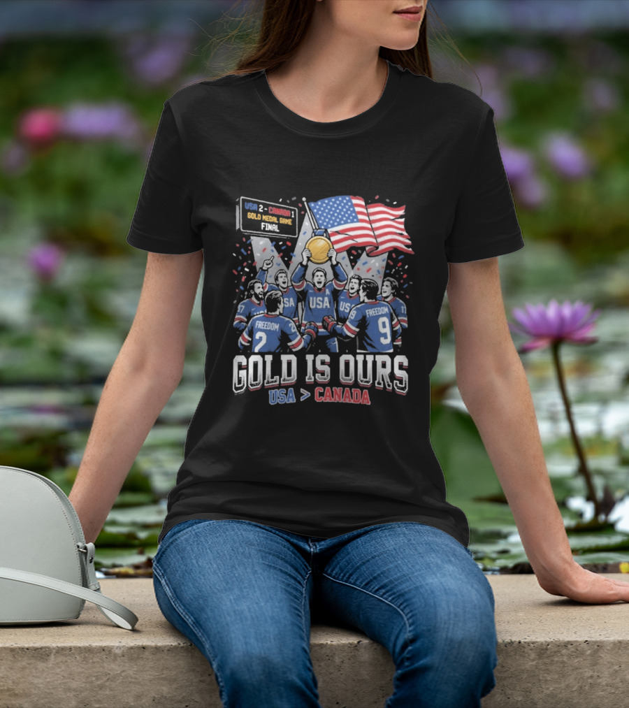 USA Hockey Victory Celebration Gold Medal Game USA Over Canada T-Shirt