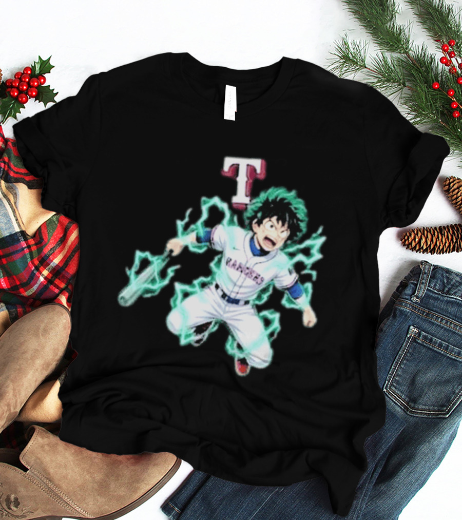Deku My Hero Academia 2026 Texas Rangers MLB Collaboration Anime T-Shirt