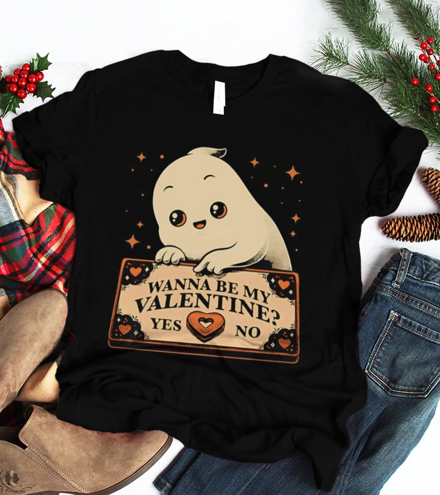 Ghost Ouija Wanna Be My Valentine Yes No Cute Valentine's Day Spirit T-Shirt