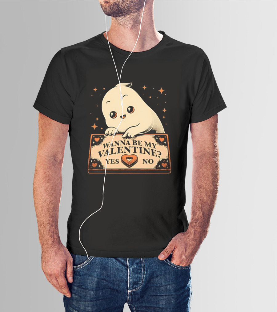 Ghost Ouija Wanna Be My Valentine Yes No Cute Valentine's Day Spirit T-Shirt