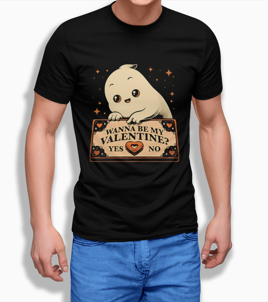 Ghost Ouija Wanna Be My Valentine Yes No Cute Valentine's Day Spirit T-Shirt