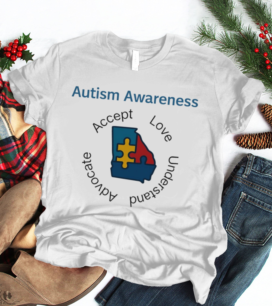 Autism Awareness Georgia Puzzle Piece Accept Love Understand Advocate T-Shirt