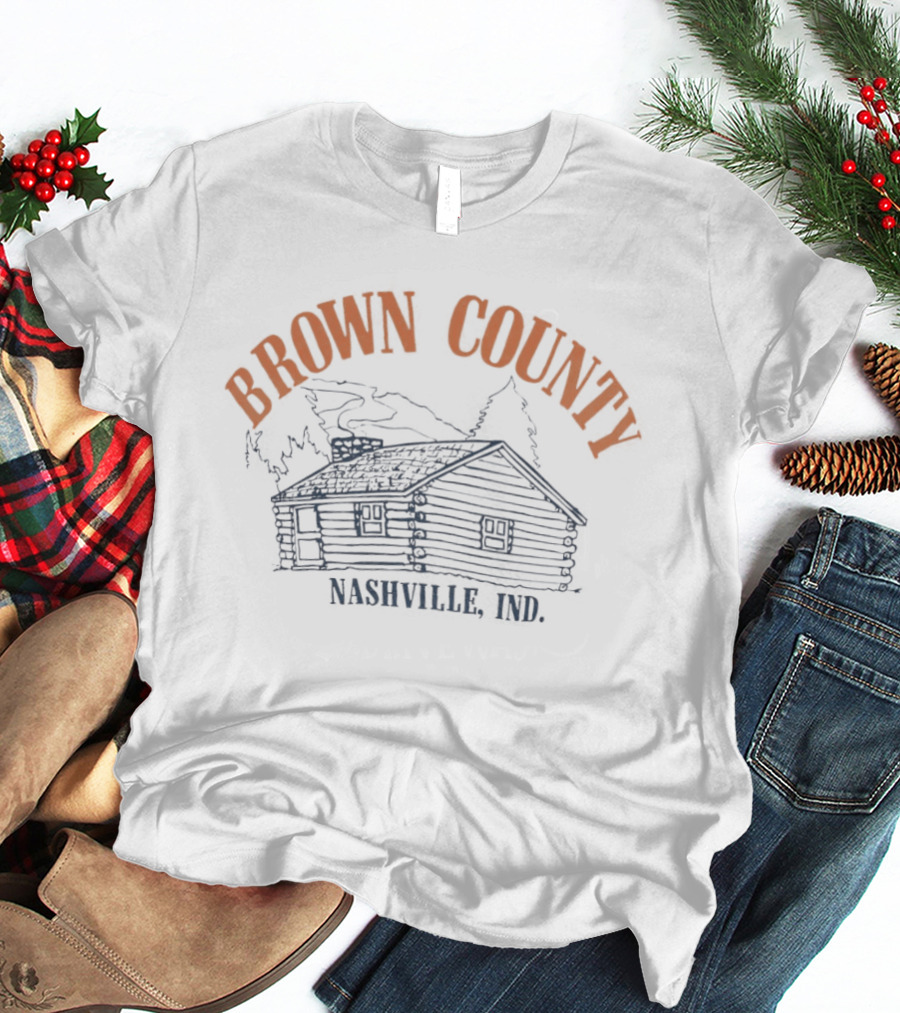 Brown County Nashville Ind Log Cabin Scene T-Shirt