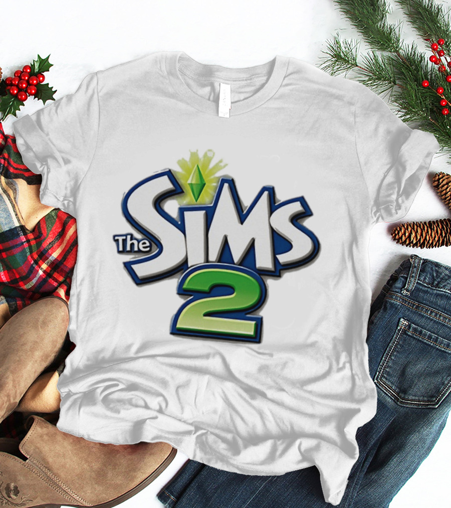 The Sims 2 Iconic Green Plumbob Logo With Classic Blue And Green T-Shirt