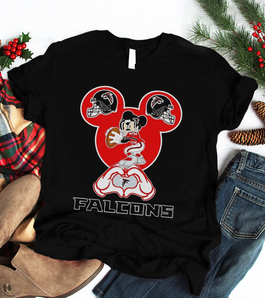 Atlanta Falcons Mickey Mouse Heart Hands Football T-Shirt