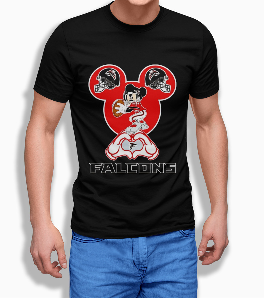 Atlanta Falcons Mickey Mouse Heart Hands Football T-Shirt