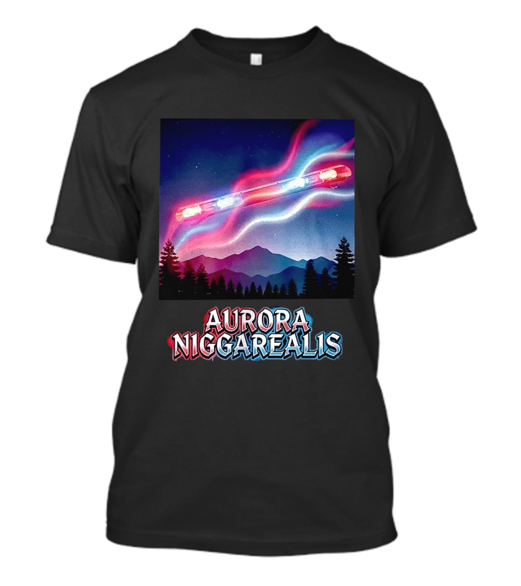 Aurora Niggarealis Northern Lights Police Siren Landscape T-Shirt