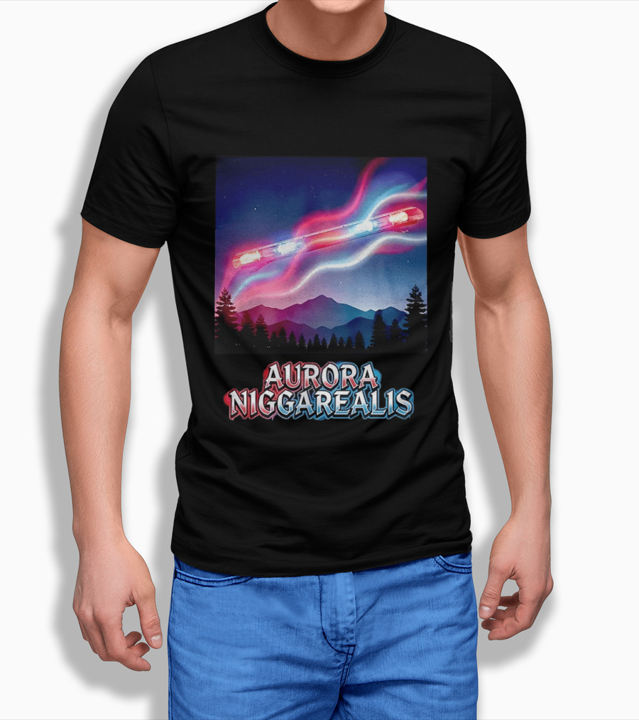 Aurora Niggarealis Northern Lights Police Siren Landscape T-Shirt