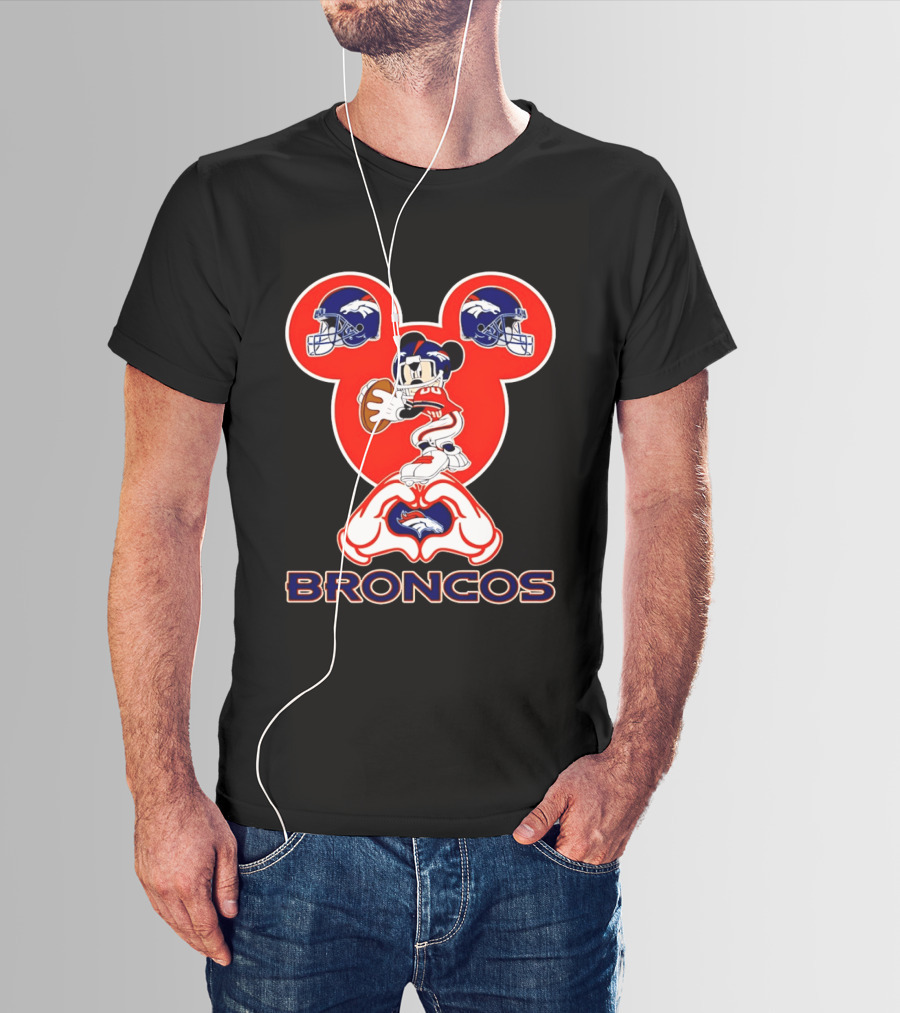 Denver Broncos Mickey Mouse Heart Hands Football Fan T-Shirt