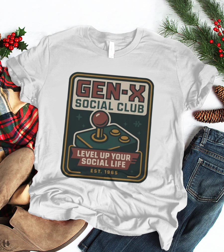 Gen X Social Club Level Up Your Social Life Est 1965 Retro Joystick T-Shirt