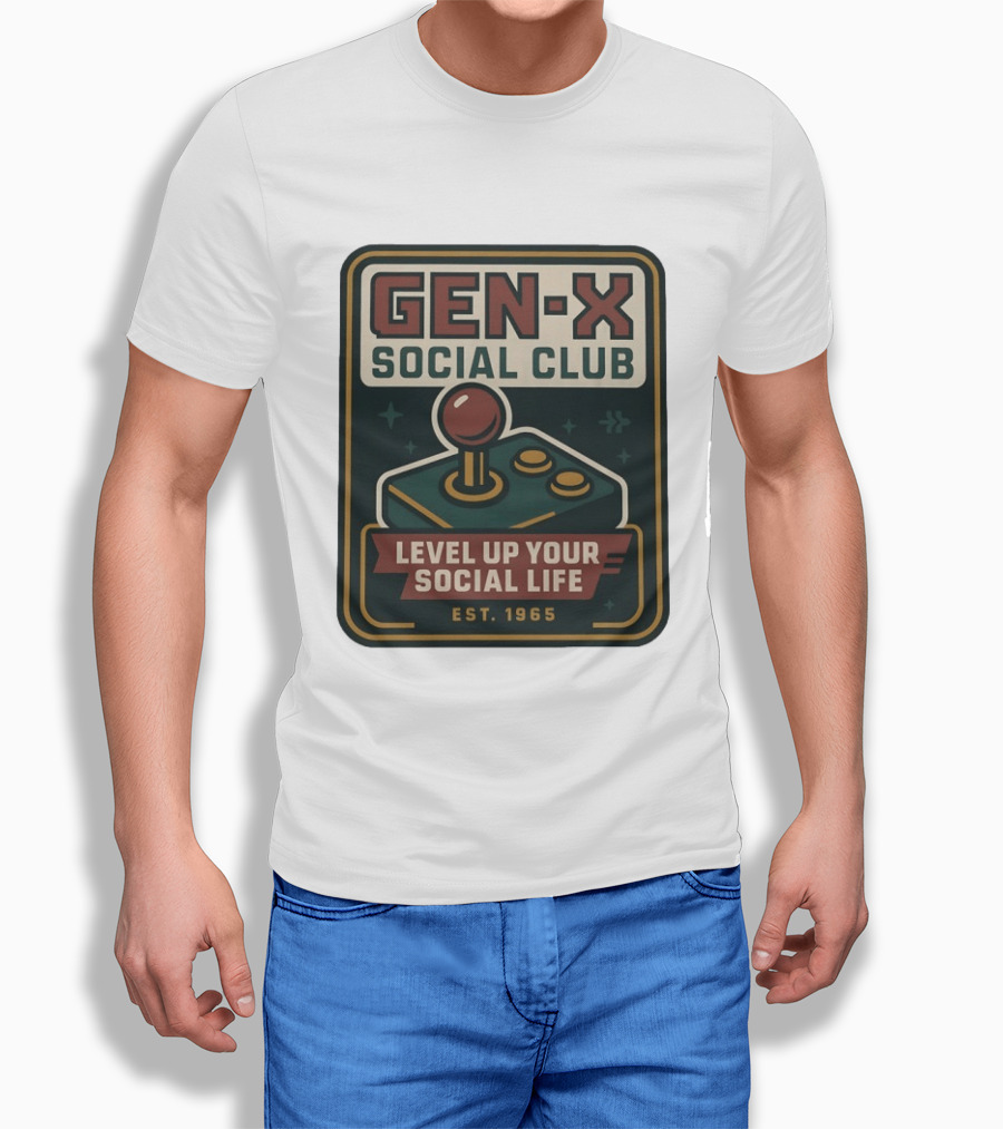Gen X Social Club Level Up Your Social Life Est 1965 Retro Joystick T-Shirt