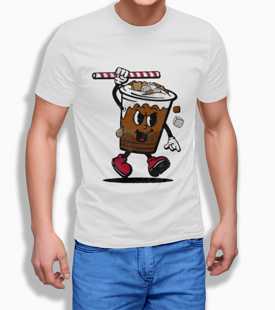 Reading Iced Coffees Cartoon Cup Character Fun T-Shirt