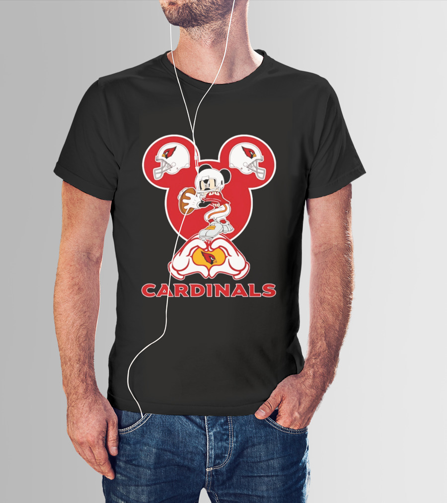 Arizona Cardinals Mickey Mouse Heart Hands Football Helmets T-Shirt