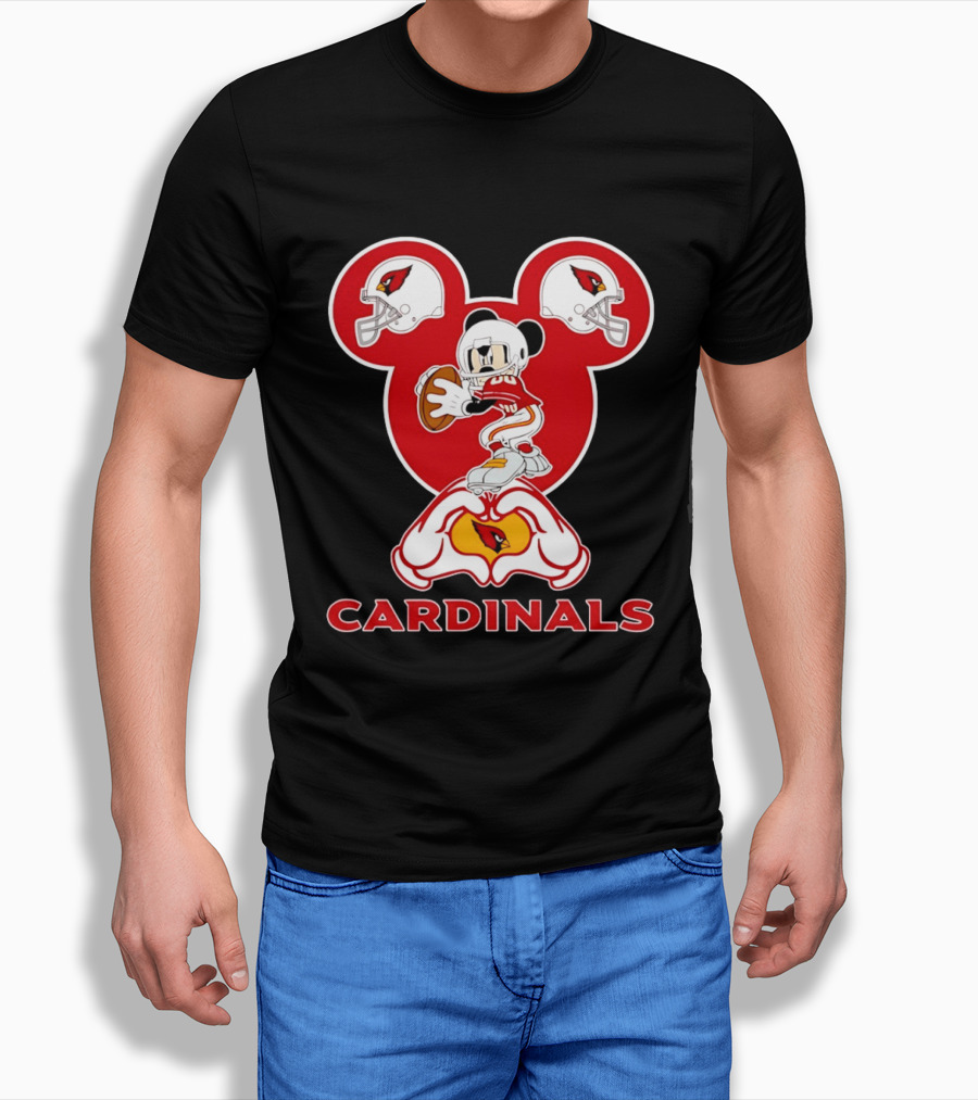 Arizona Cardinals Mickey Mouse Heart Hands Football Helmets T-Shirt