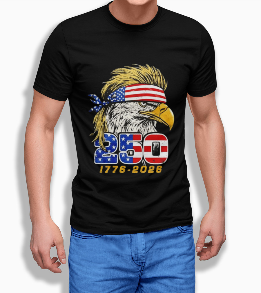 Eagle 250 Mullet Edition 1776 2026 US Flag Bandana Anniversary T-Shirt