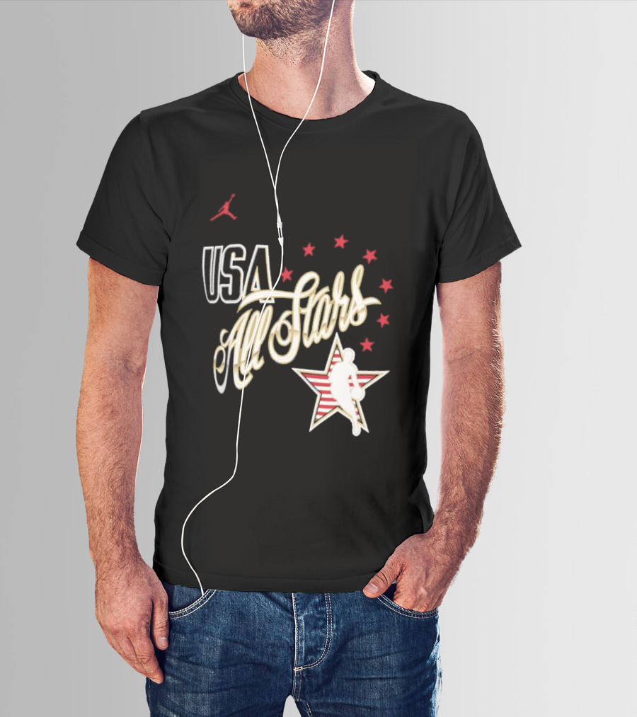 USA All Stars Basketball Team Icon With Red Star T-Shirt