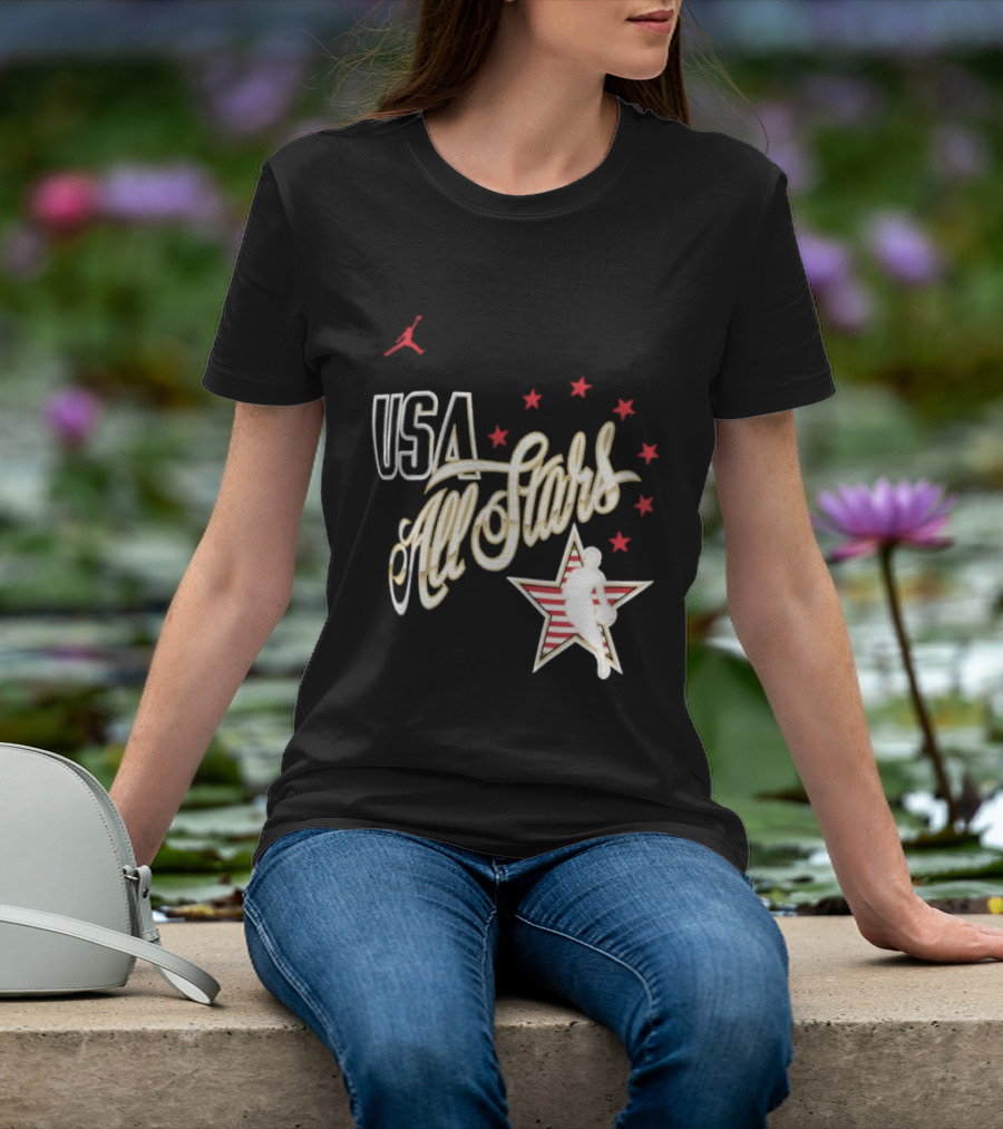 USA All Stars Basketball Team Icon With Red Star T-Shirt