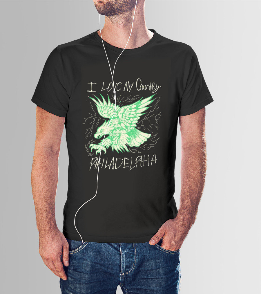 I Love My Country Philadelphia Eagles Electric Green Eagle T-Shirt