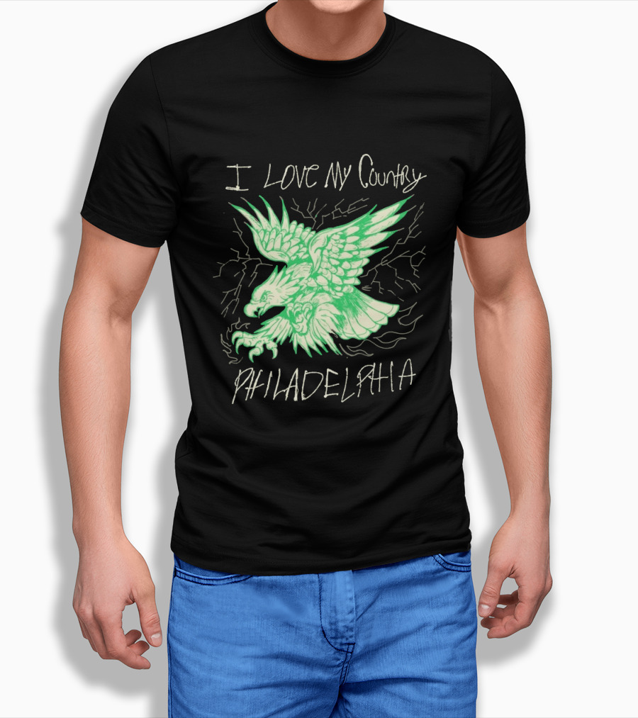 I Love My Country Philadelphia Eagles Electric Green Eagle T-Shirt