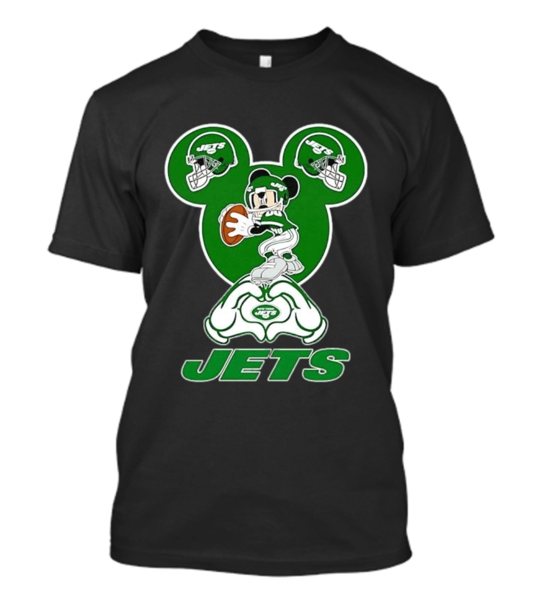 New York Jets Mickey Mouse Football Heart Hands T-Shirt