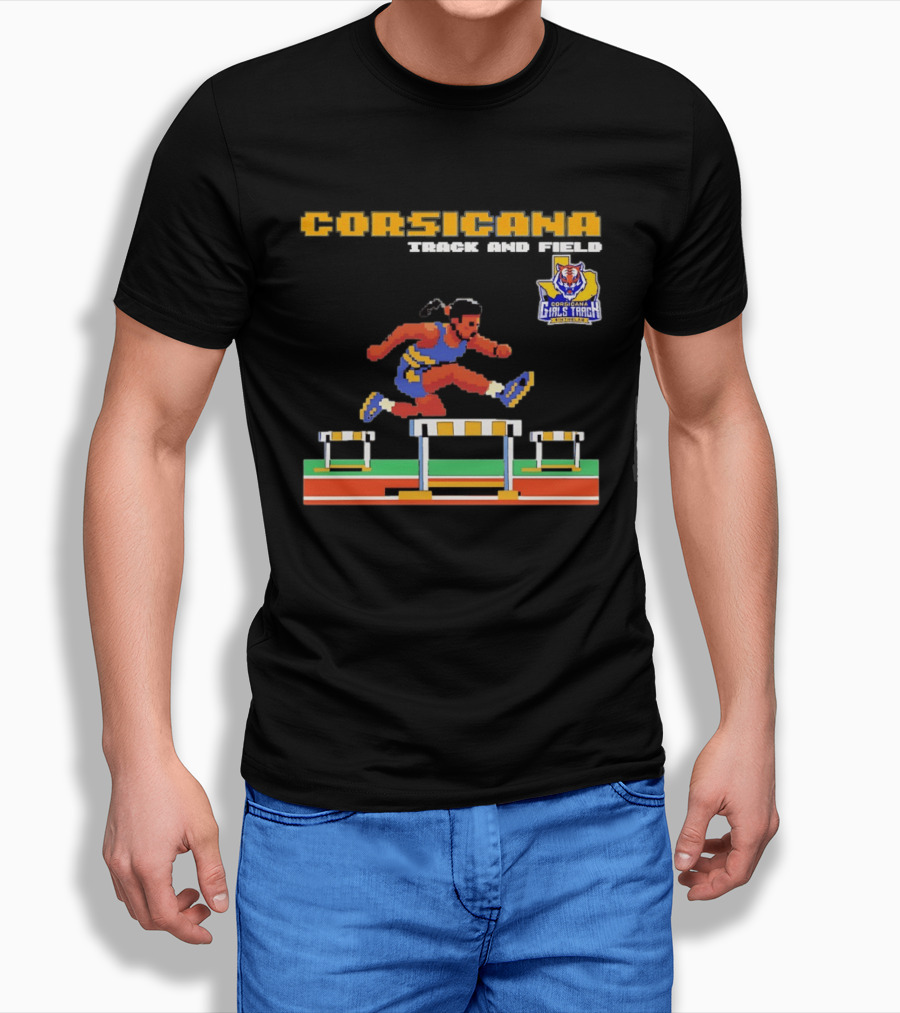 Corsicana Girls Track Female Hurdle Pixel Art Tiger T-Shirt