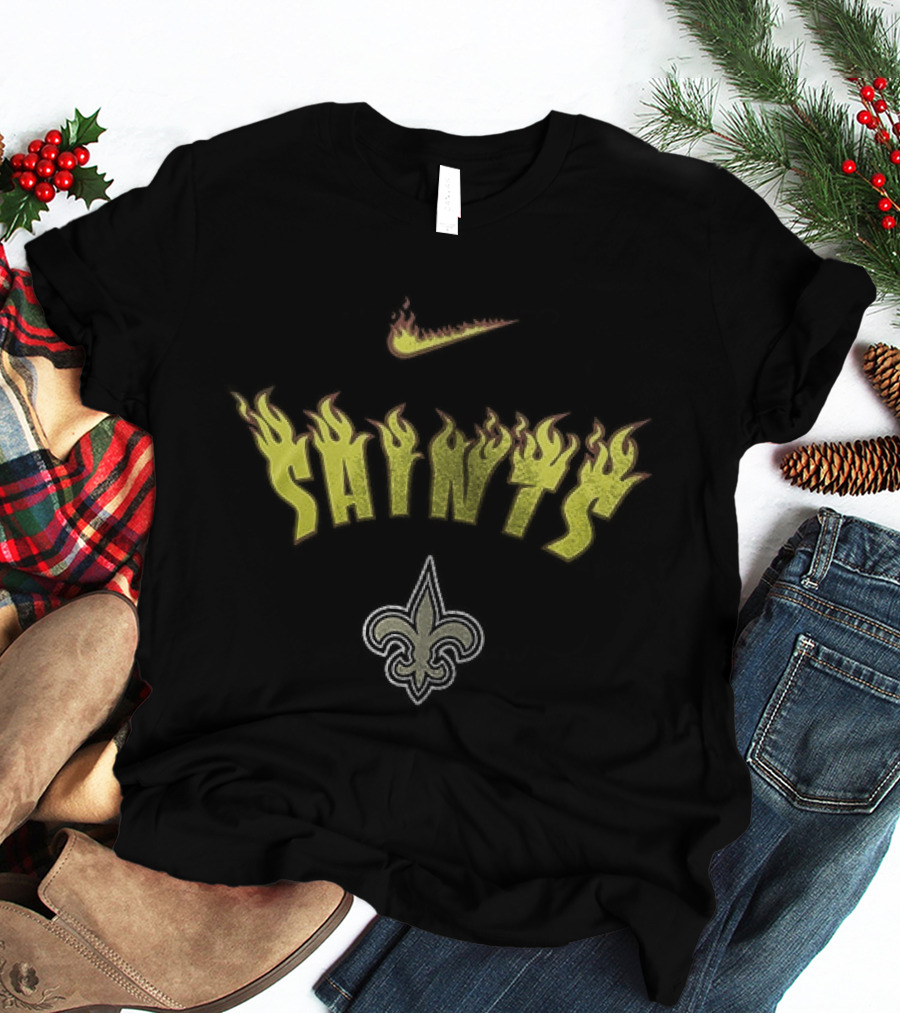 New Orleans Saints Firewave Go Saints Fleur De Lis Flame T-Shirt