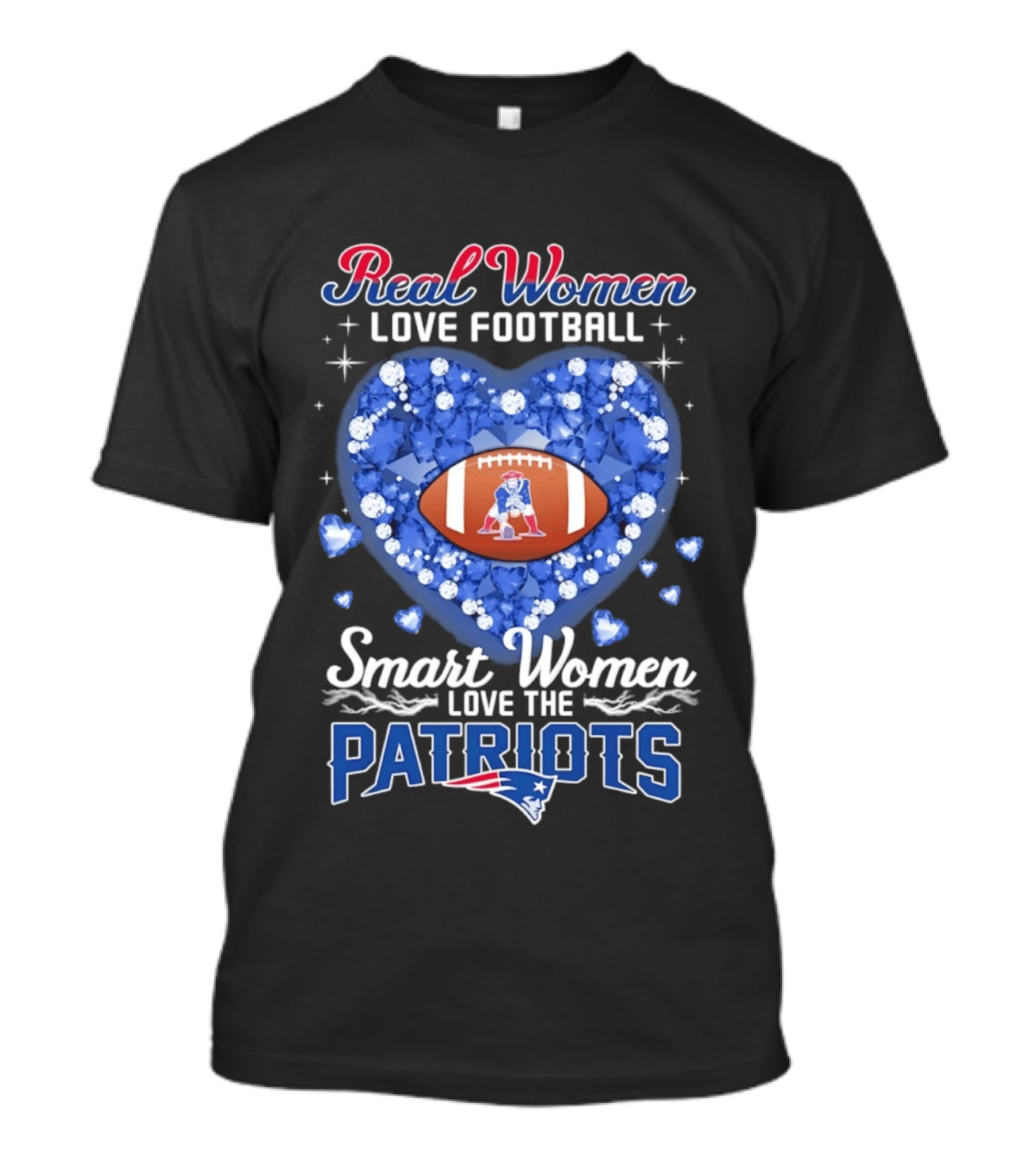 Real Women Love Football Smart Women Love The Patriots Glitter Hearts Champion T-Shirt