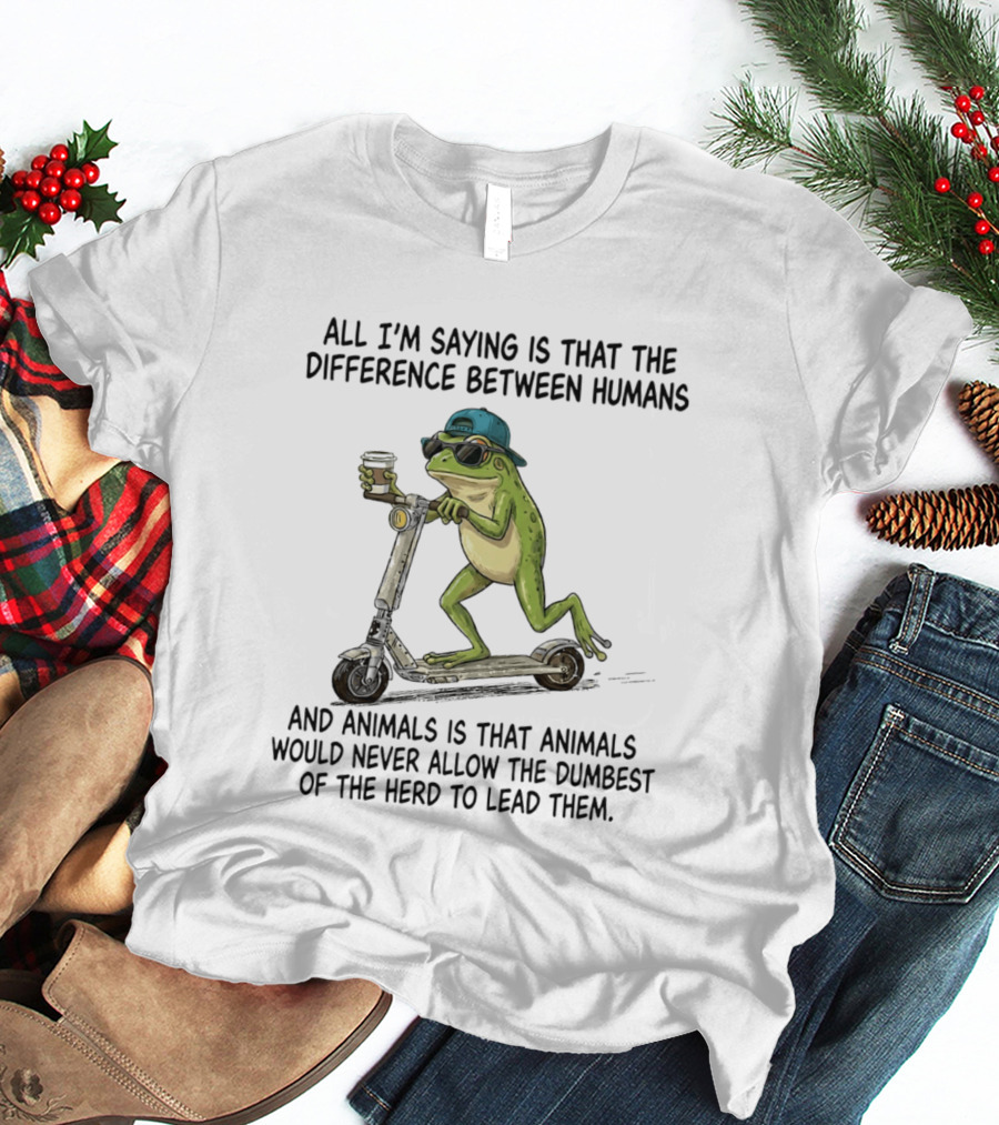 Frog Scooter Humor Difference Between Humans And Animals Leadership T-Shirt