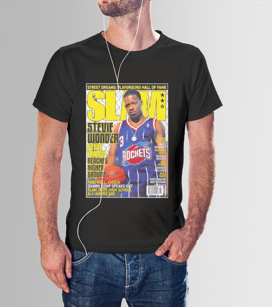 SLAM Stevie Wonder Steve Francis Reaches Higher Ground Rockets Basketball T-Shirt