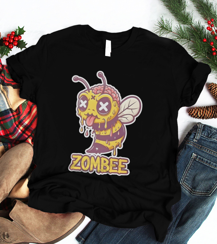 Zombee Dripping Brain Honey Zombie Insect Pun T-Shirt
