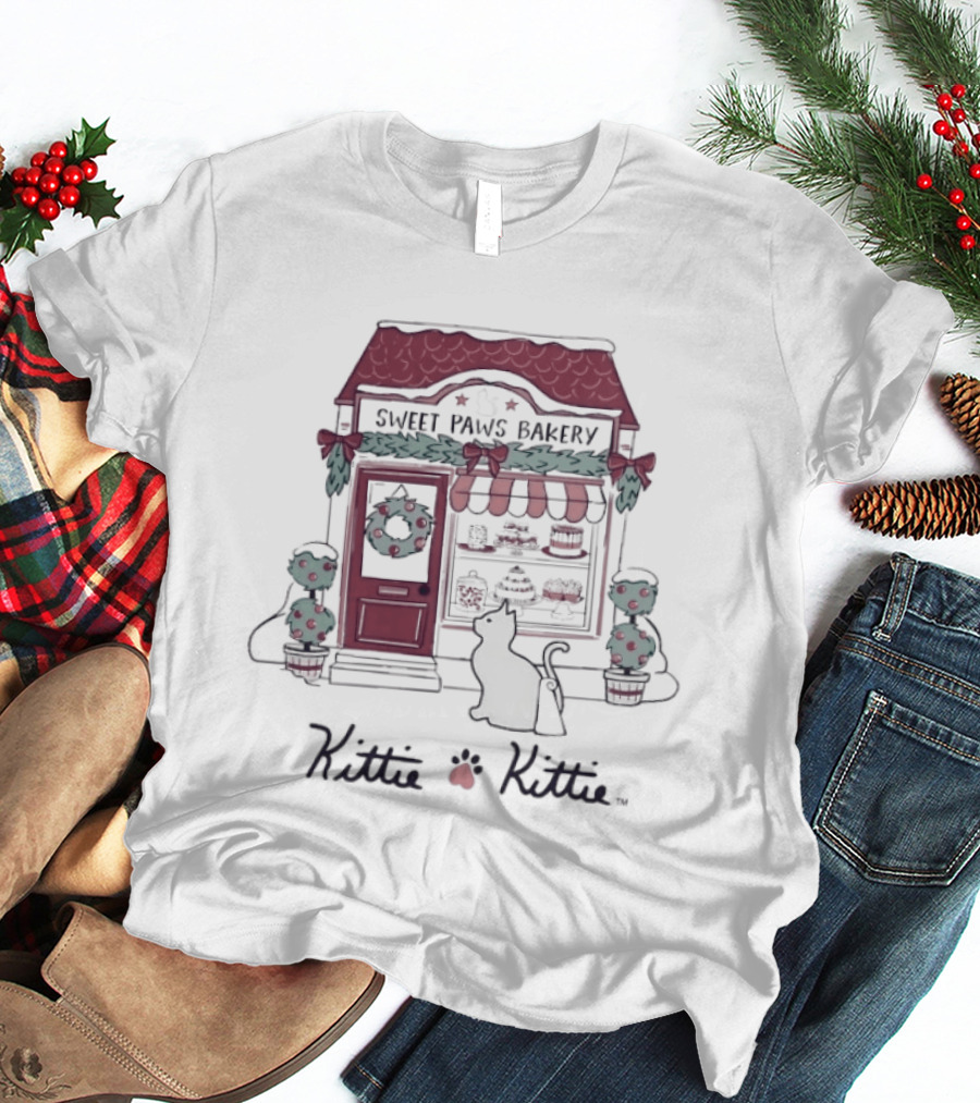 Sweet Paws Bakery Festive Holiday Kittie Kittie Christmas T-Shirt