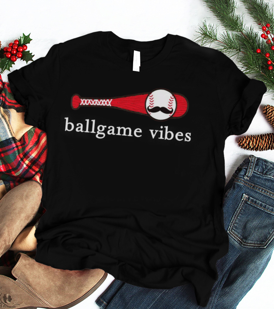 Ballgame Vibes Baseball Bat With Mustache T-Shirt