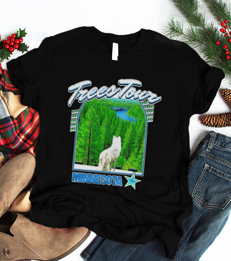 Frees Tour Minnesota Timberwolves Forest Wolf Lake Scenery T-Shirt