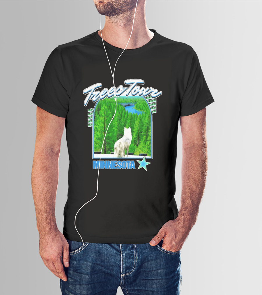 Frees Tour Minnesota Timberwolves Forest Wolf Lake Scenery T-Shirt