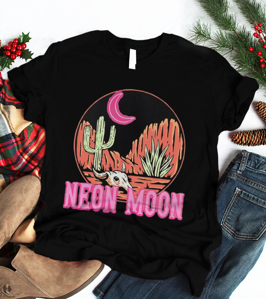 Neon Moon Cactus Skull Desert Scene T-Shirt
